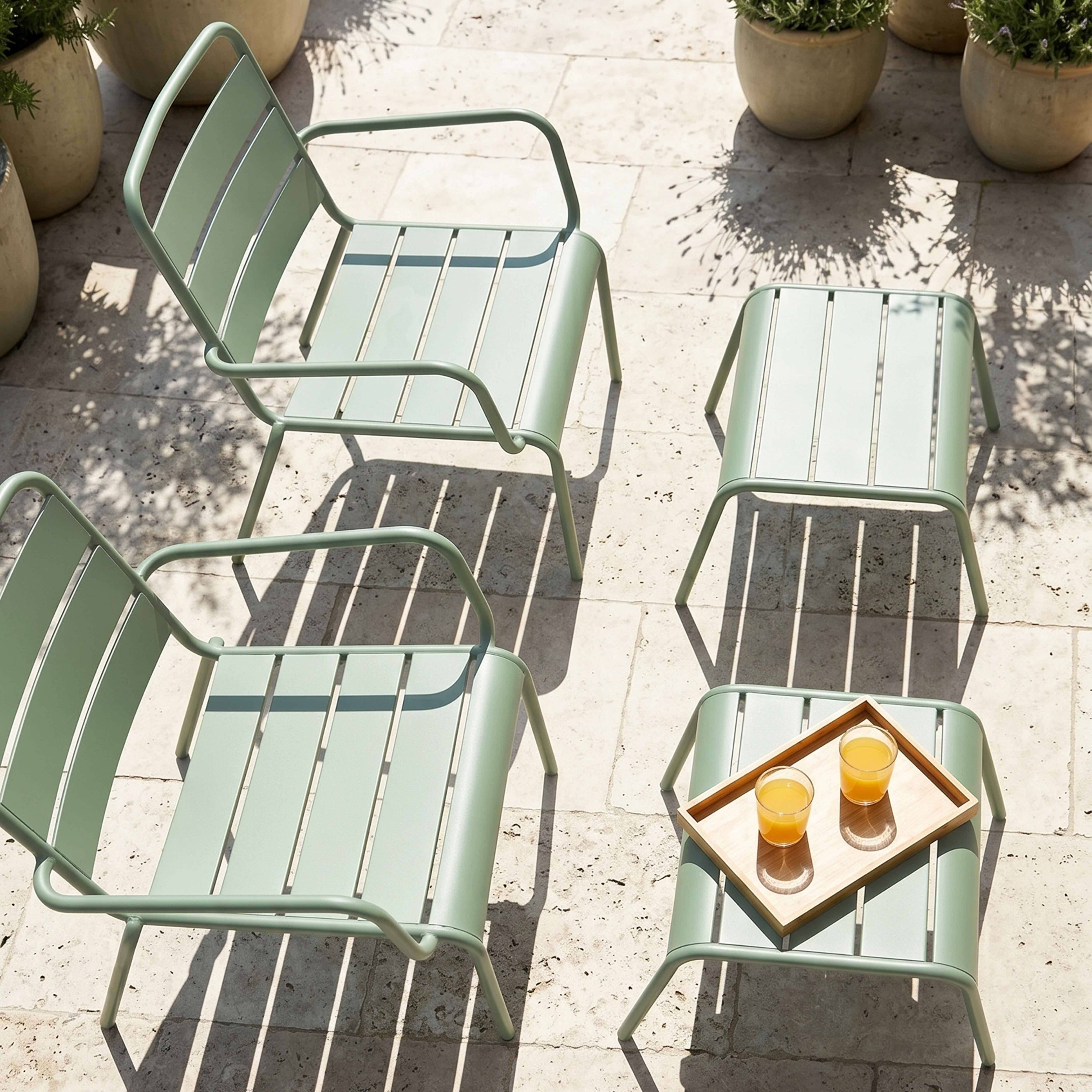 Oviala - Lot de 2 fauteuils relax avec repose-pieds en métal vert sauge Palavas - Oviala - Imagen 3