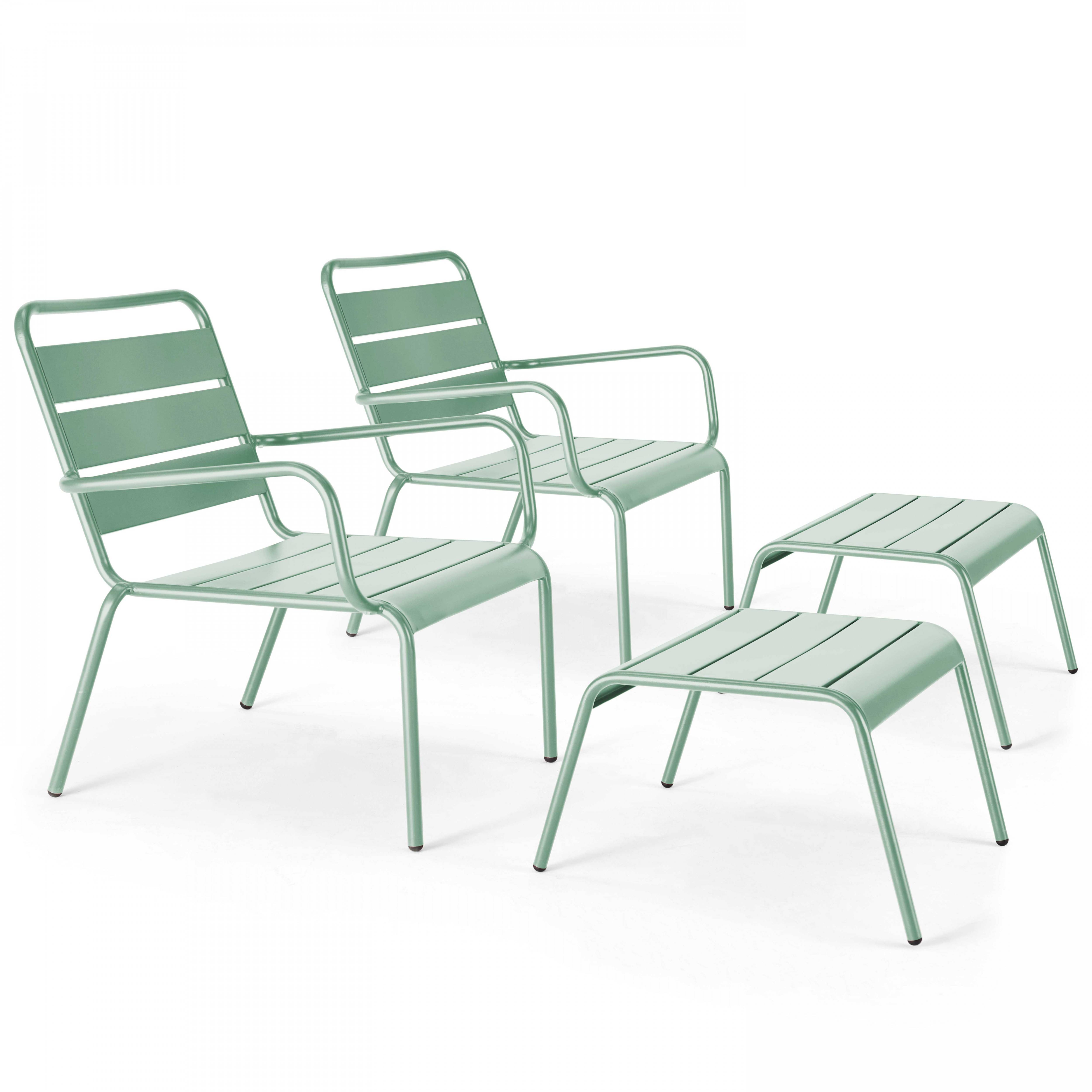 Oviala - Lot de 2 fauteuils relax avec repose-pieds en métal vert sauge Palavas - Oviala - Imagen 1