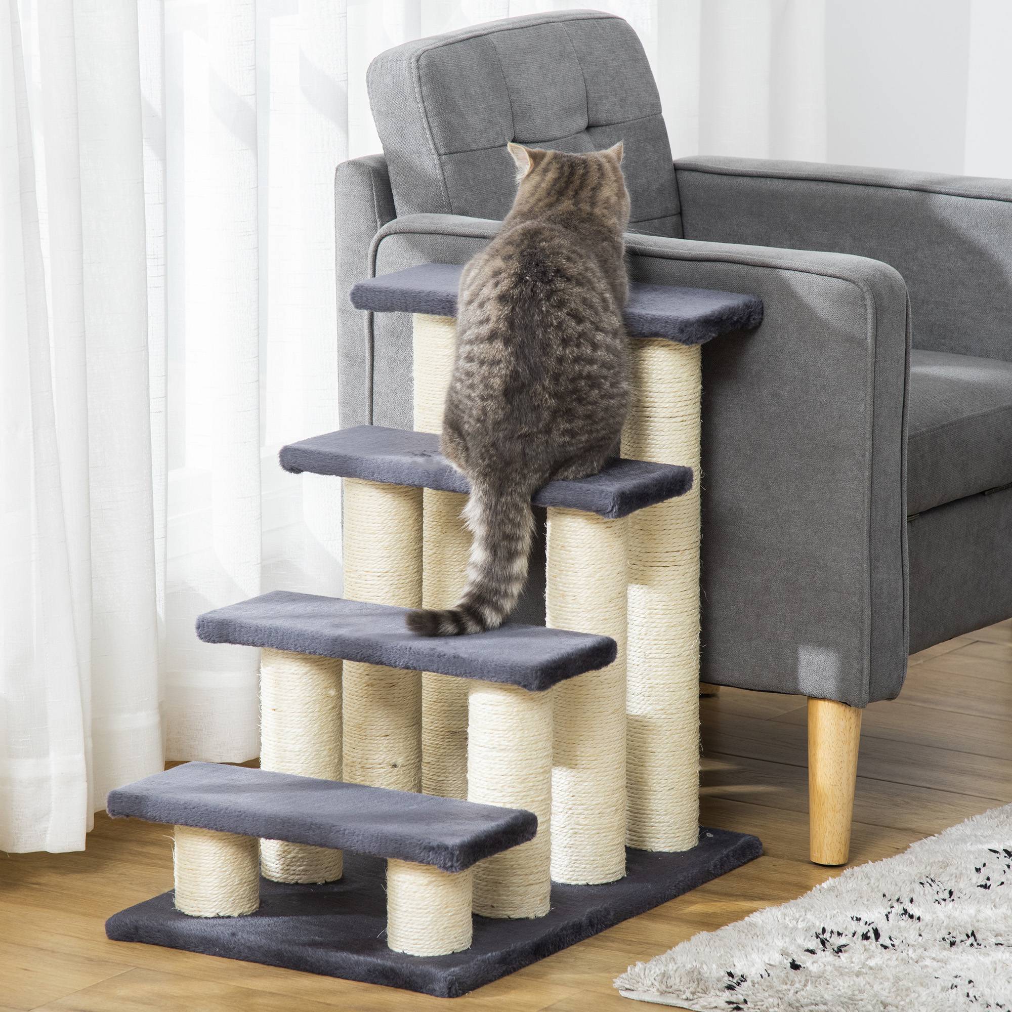 Escalier chat 4 marches 59 cm haut, escalier chien, chats toutes tailles, rampe, lit, canapé, gris - Image 3