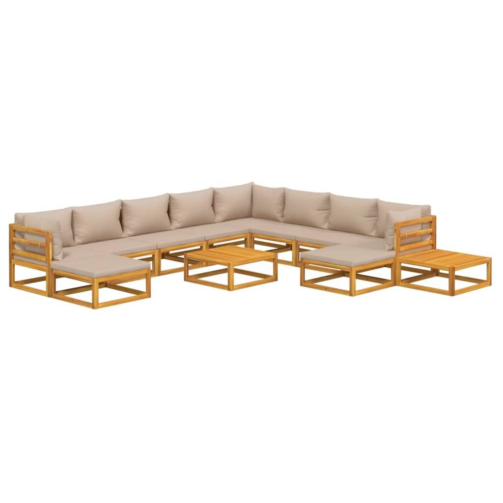 Helloshop26 - Salon de jardin meuble d'extérieur ensemble de mobilier 12 pièces avec coussins taupe bois massif - Imagen 1