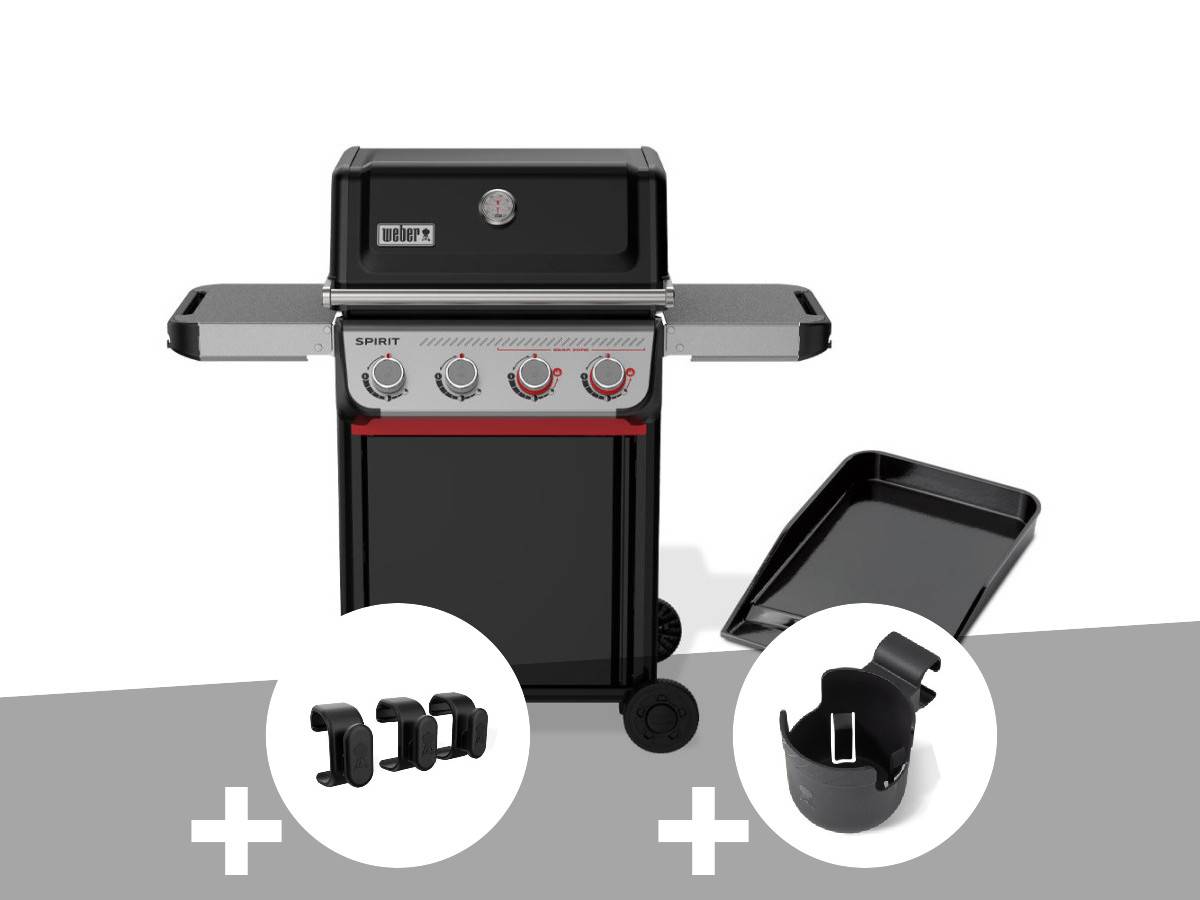 Weber - Barbecue à gaz Spirit E-425 mix plancha émaillée + Crochets pour accessoires  + Support pour boisson  - Weber