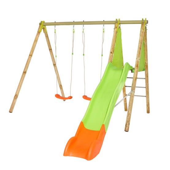 Station de jeux bois poutre métal 2,30 m Techwood ARROBA - 4 enfants - Image 1
