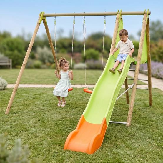 Station de jeux bois poutre métal 2,30 m Techwood ARROBA - 4 enfants - Image 2