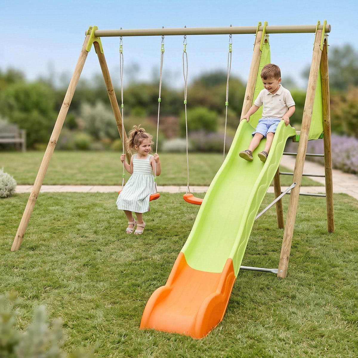 Station de jeux bois poutre métal 2,30 m Techwood ARROBA - 4 enfants - Image 2