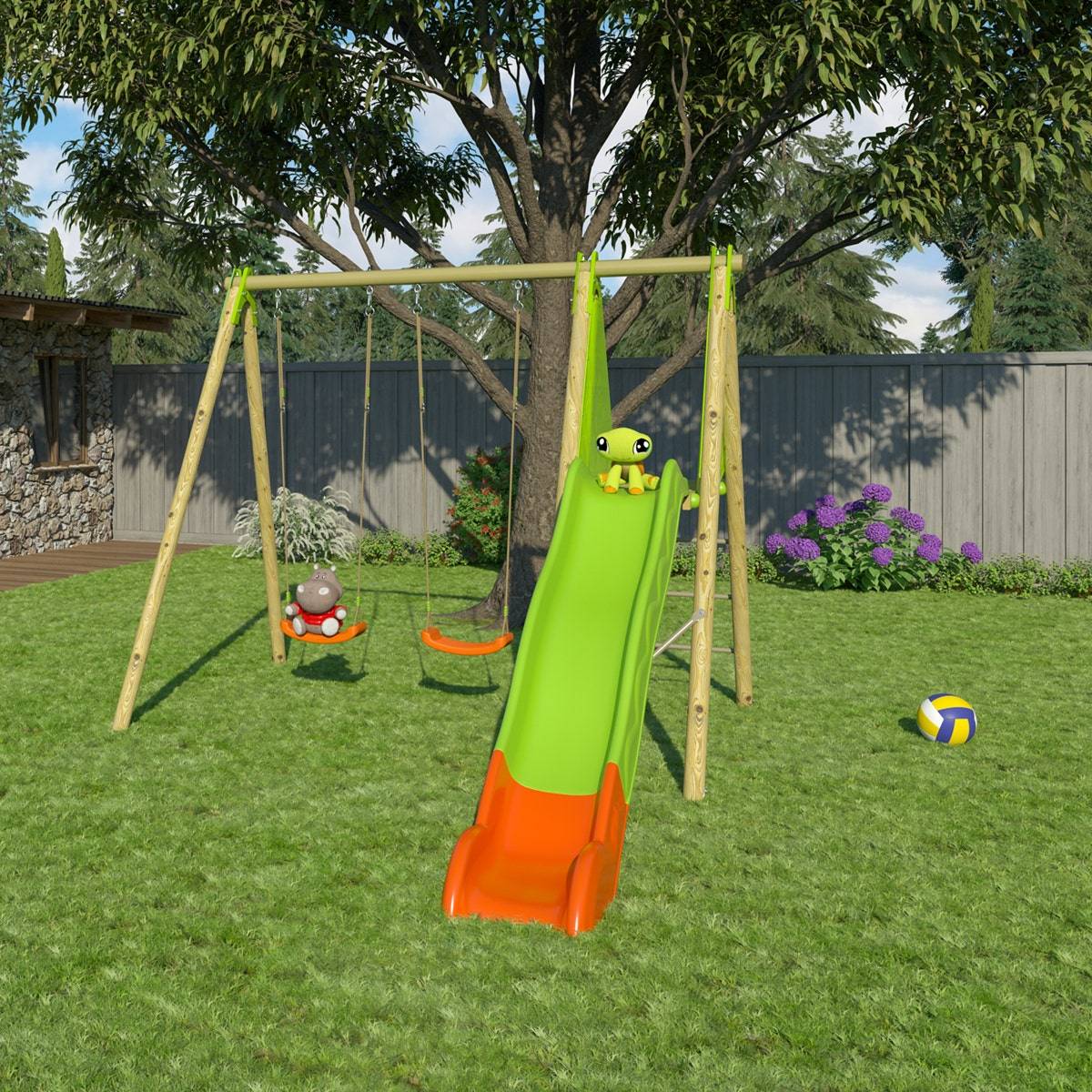 Station de jeux bois poutre métal 2,30 m Techwood ARROBA - 4 enfants - Image 9