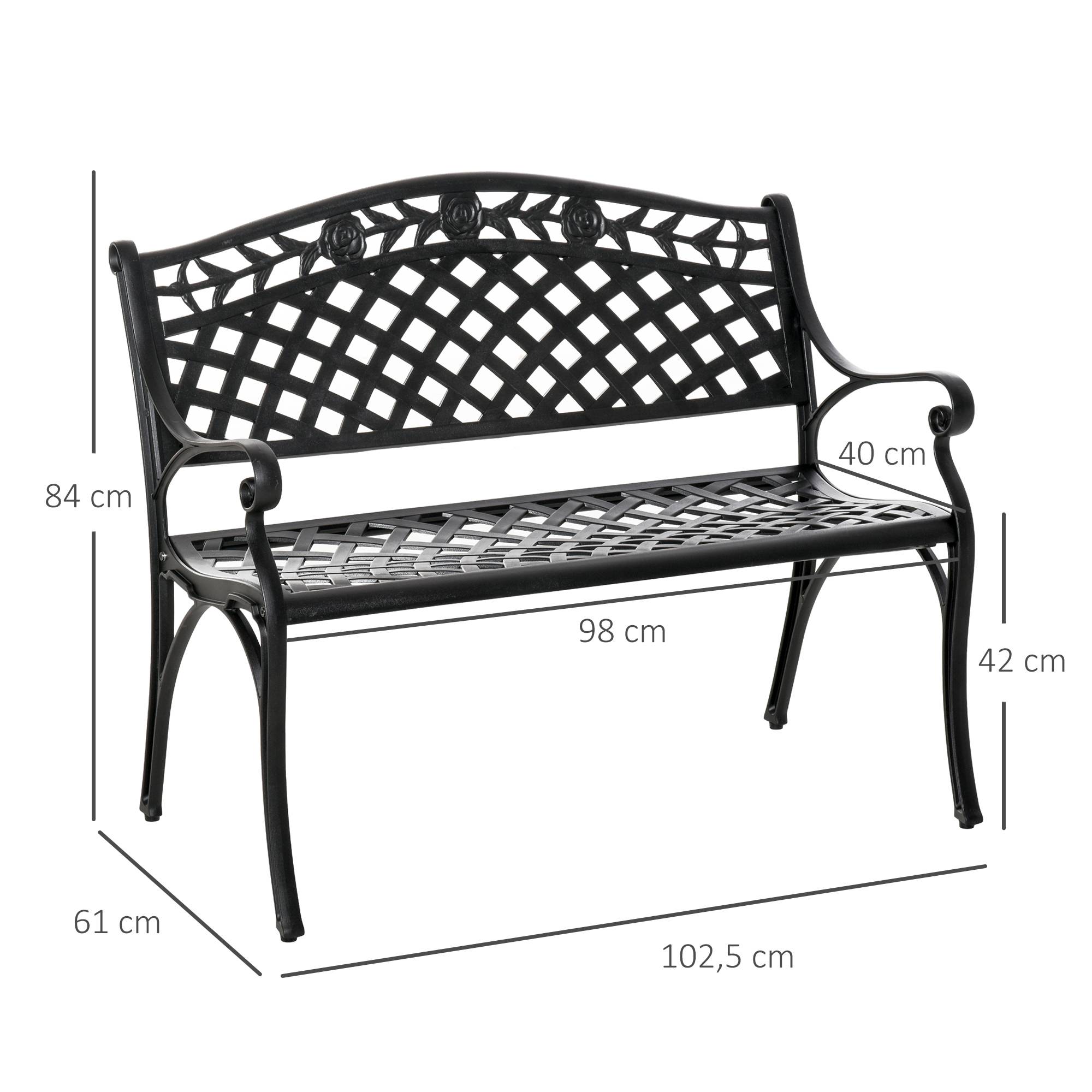 ComfortXL - Banc de jardin aluminium noir 102,5 x 61 x 84 cm terrasse balcon extérieur 2 places dossier haut accoudoirs - Image 3