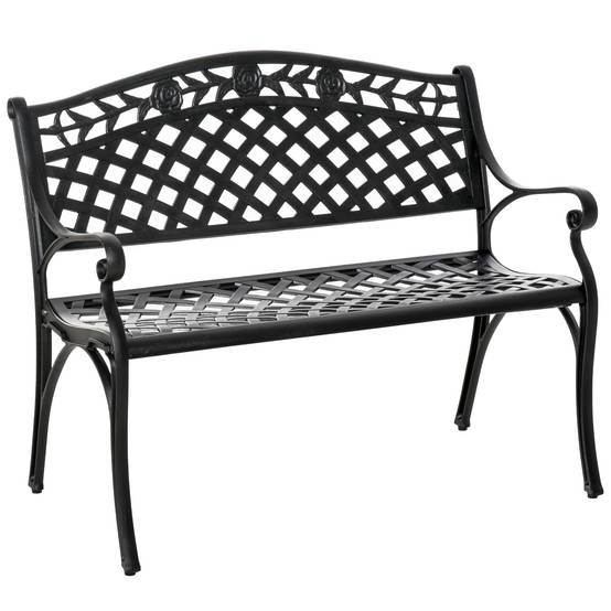 ComfortXL - Banc de jardin aluminium noir 102,5 x 61 x 84 cm terrasse balcon extérieur 2 places dossier haut accoudoirs - Image 10