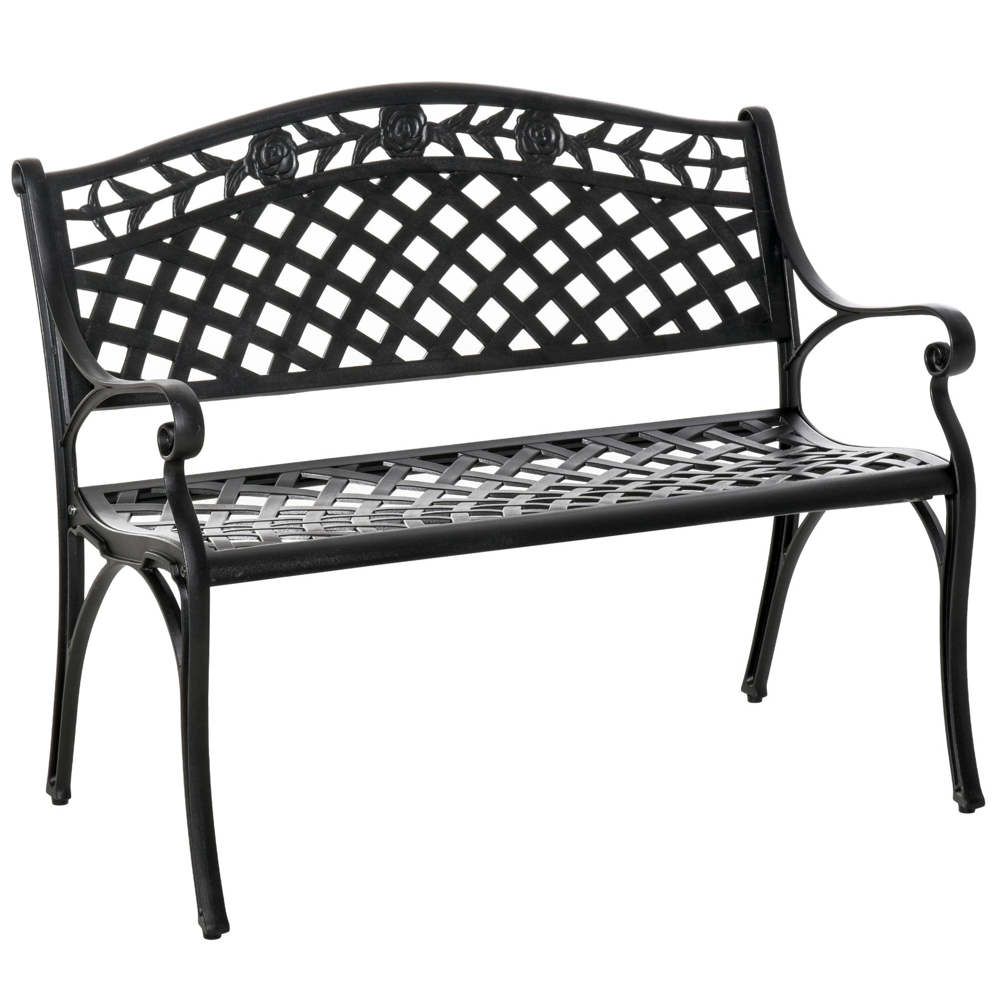 ComfortXL - Banc de jardin aluminium noir 102,5 x 61 x 84 cm terrasse balcon extérieur 2 places dossier haut accoudoirs - Image 10