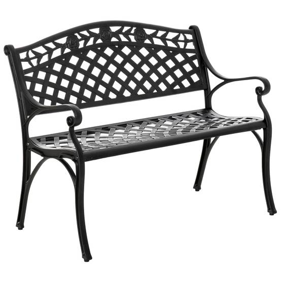 ComfortXL - Banc de jardin aluminium noir 102,5 x 61 x 84 cm terrasse balcon extérieur 2 places dossier haut accoudoirs - Image 2