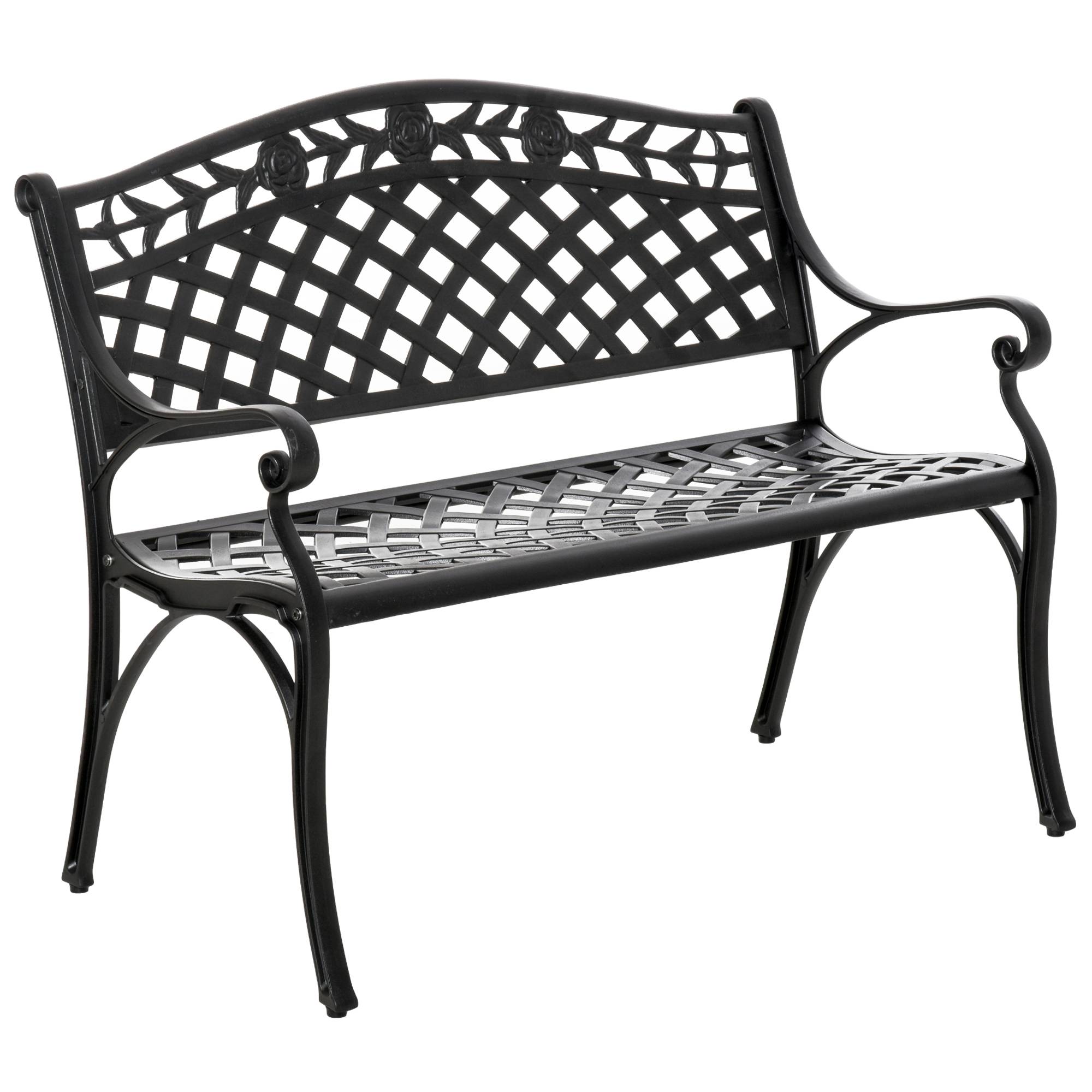 ComfortXL - Banc de jardin aluminium noir 102,5 x 61 x 84 cm terrasse balcon extérieur 2 places dossier haut accoudoirs - Image 2