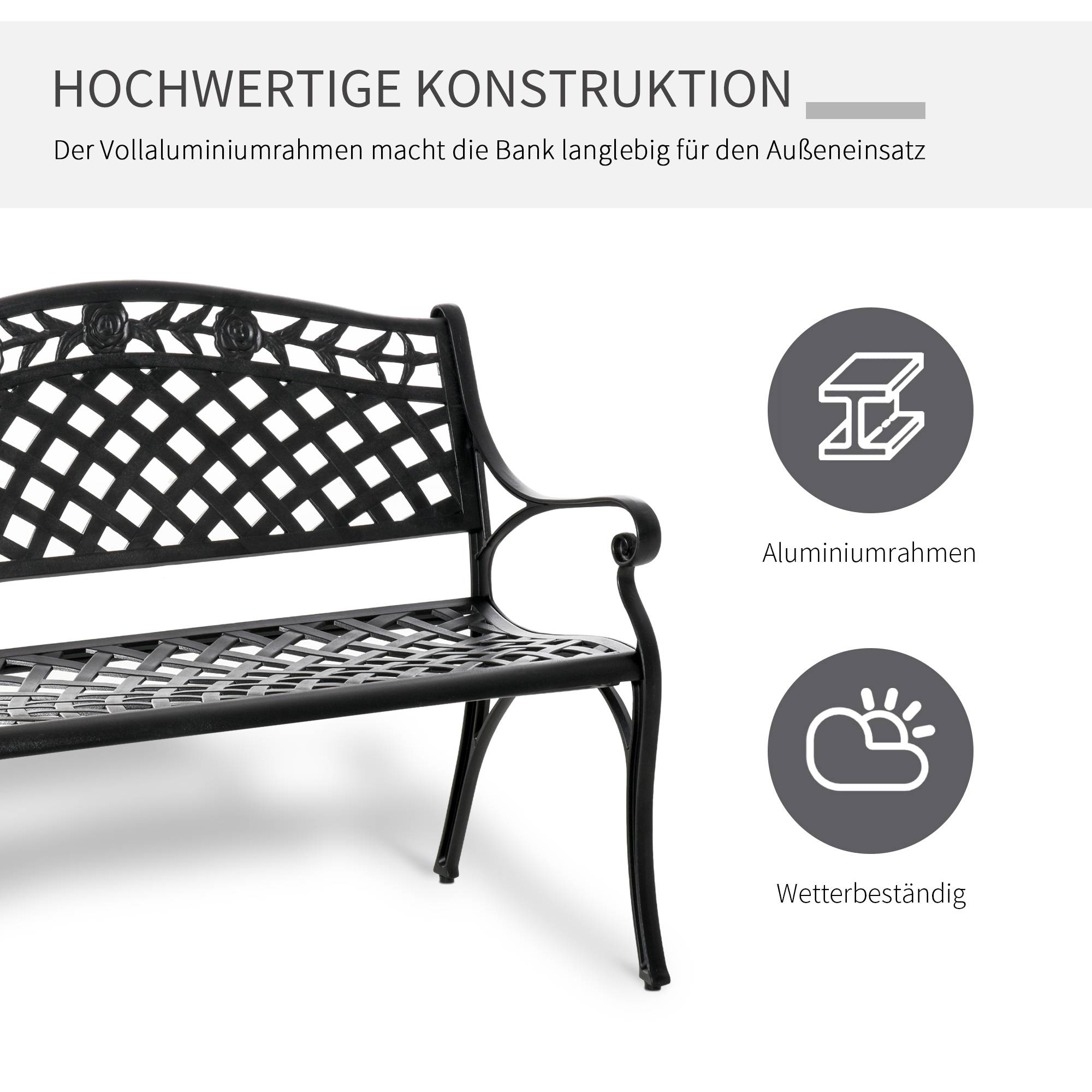ComfortXL - Banc de jardin aluminium noir 102,5 x 61 x 84 cm terrasse balcon extérieur 2 places dossier haut accoudoirs - Image 7