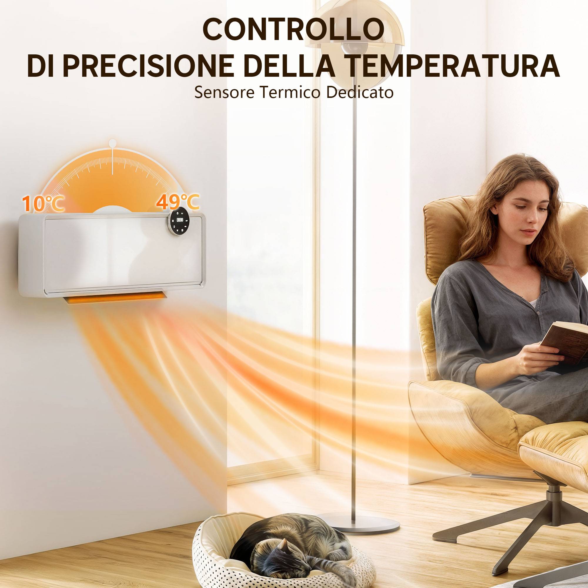 Radiateur électrique mural en céramique 2000 W avec 3 modes, température réglable, minuterie et télécommande, blanc - Image 9