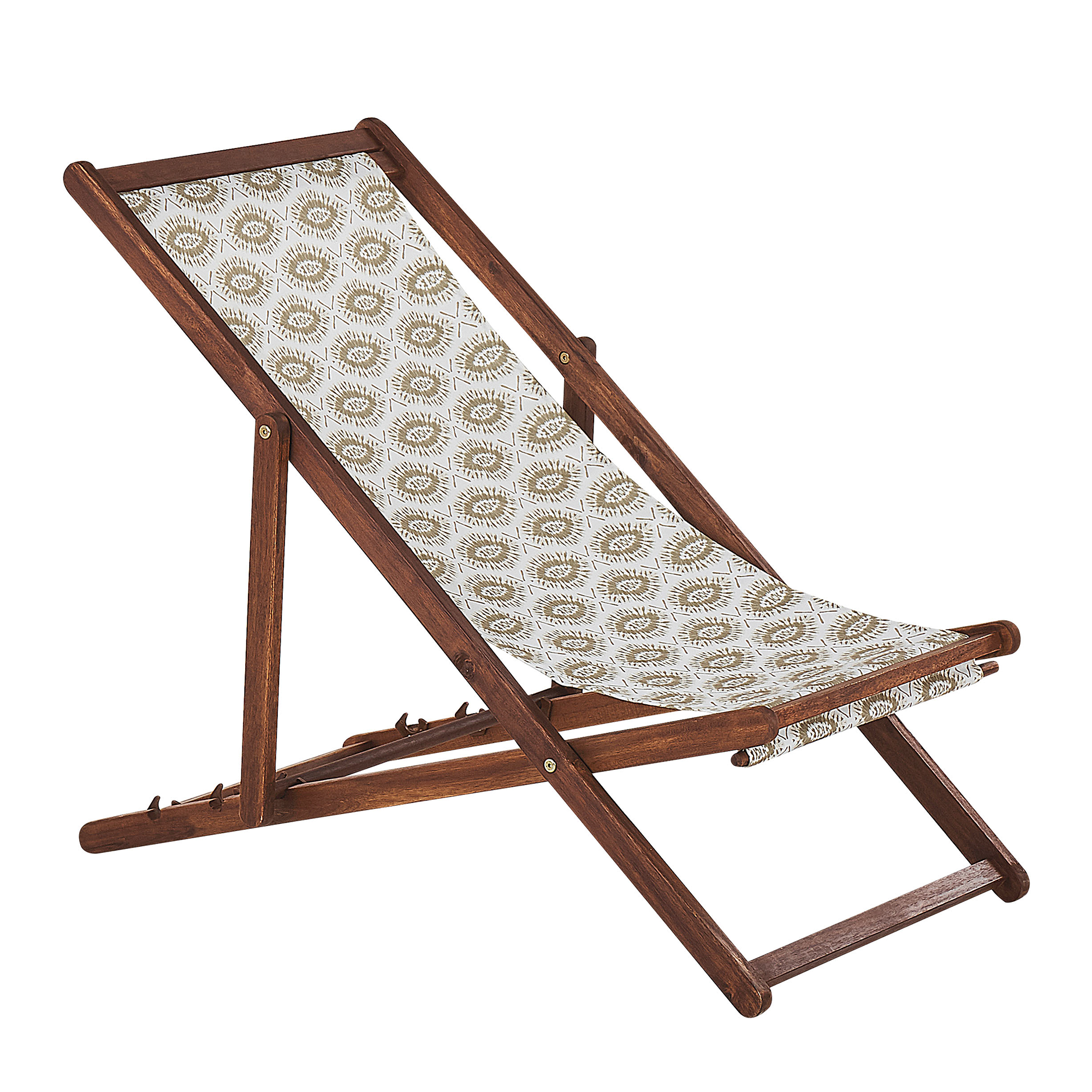 Beliani - 2 Transats Chiliennes Pliantes et Réglables en Bois d'Acacia Foncé et Textile Motif Boho avec Toiles de Remplacement - Imagen 4
