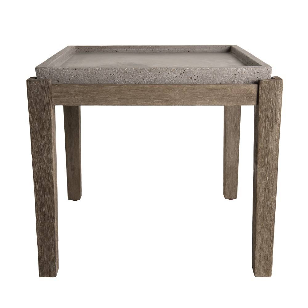 Macabane - HECTOR - Table d'appoint de jardin béton 53x53 cm et pieds bois Acacia - Imagen 3