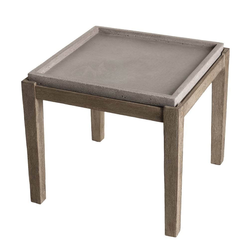 Macabane - HECTOR - Table d'appoint de jardin béton 53x53 cm et pieds bois Acacia - Imagen 1