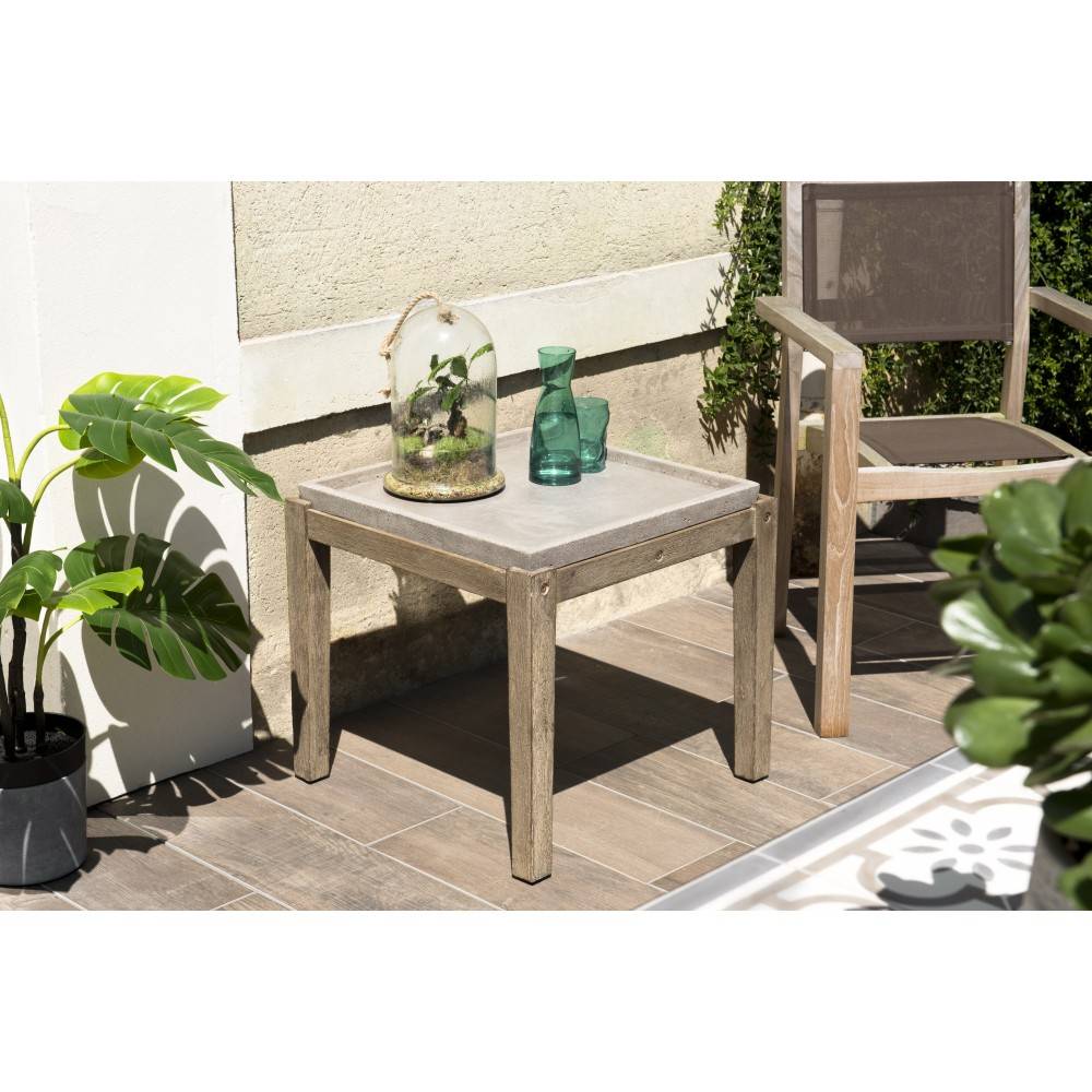 Macabane - HECTOR - Table d'appoint de jardin béton 53x53 cm et pieds bois Acacia - Imagen 2