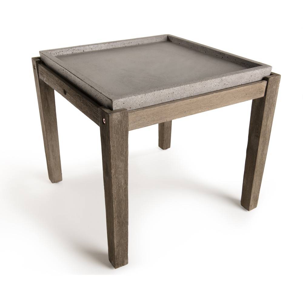 Macabane - HECTOR - Table d'appoint de jardin béton 53x53 cm et pieds bois Acacia - Imagen 5