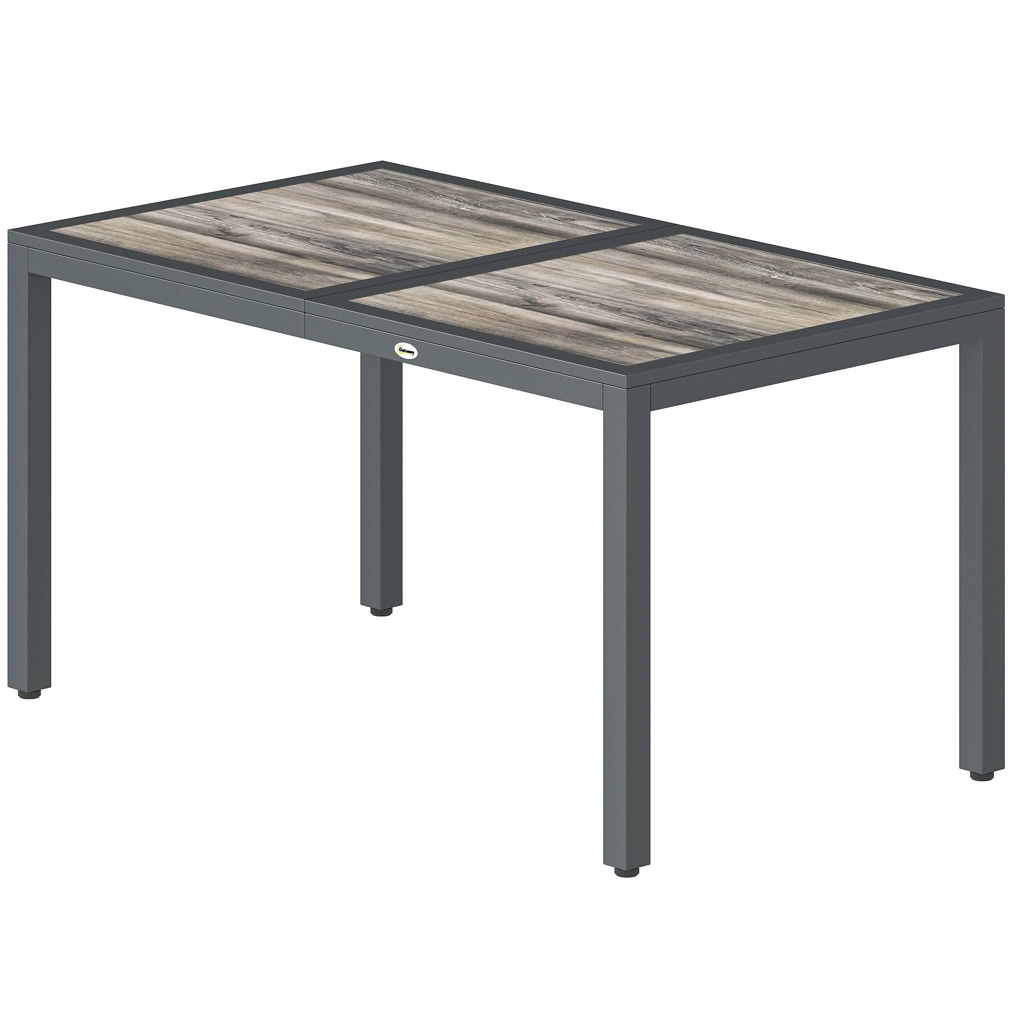 Sans Marque - Table de jardin pour 4 à 6 personnes, table à manger extérieure avec plateau à effet bois, 140 x 80 x 72 cm, gris foncé - Image 2