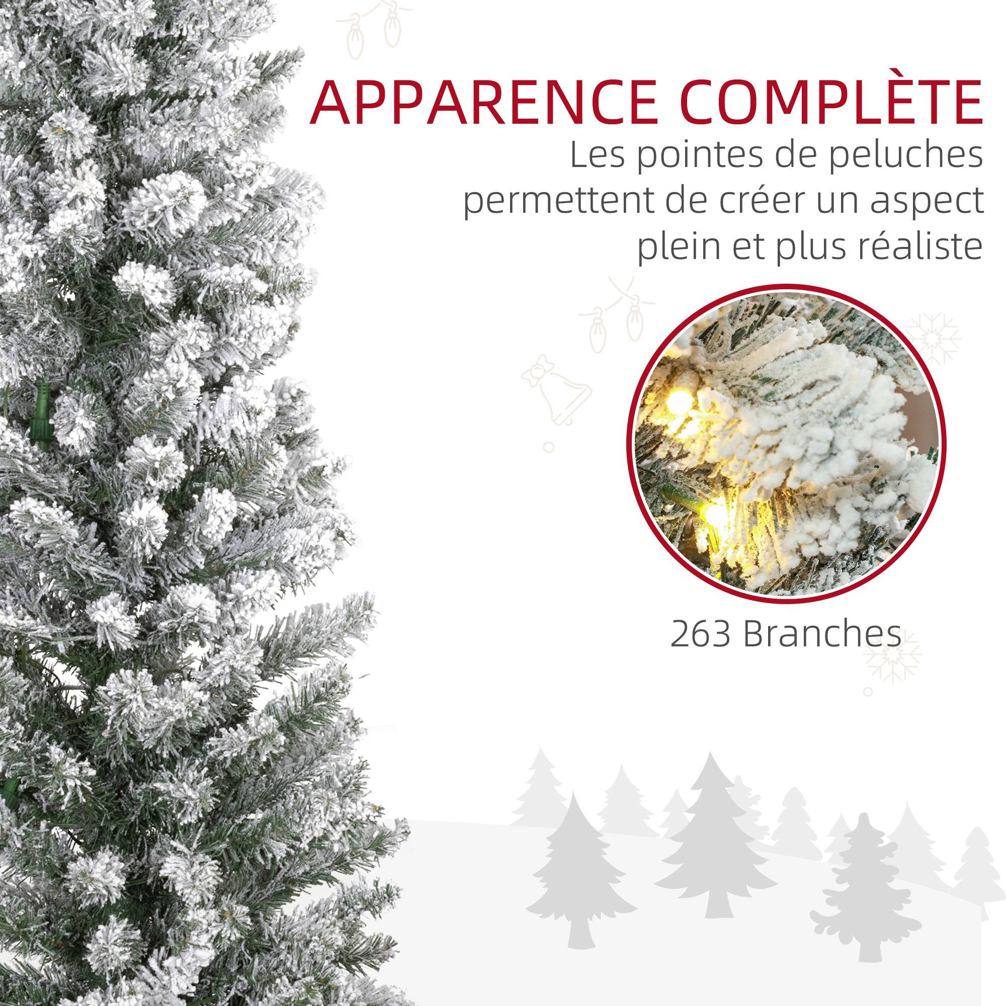 Sapin de Noël artificiel 150 cm avec éclairage LED blanc chaud, 263 branches enneigées, base en métal, réaliste et fin - Image 8