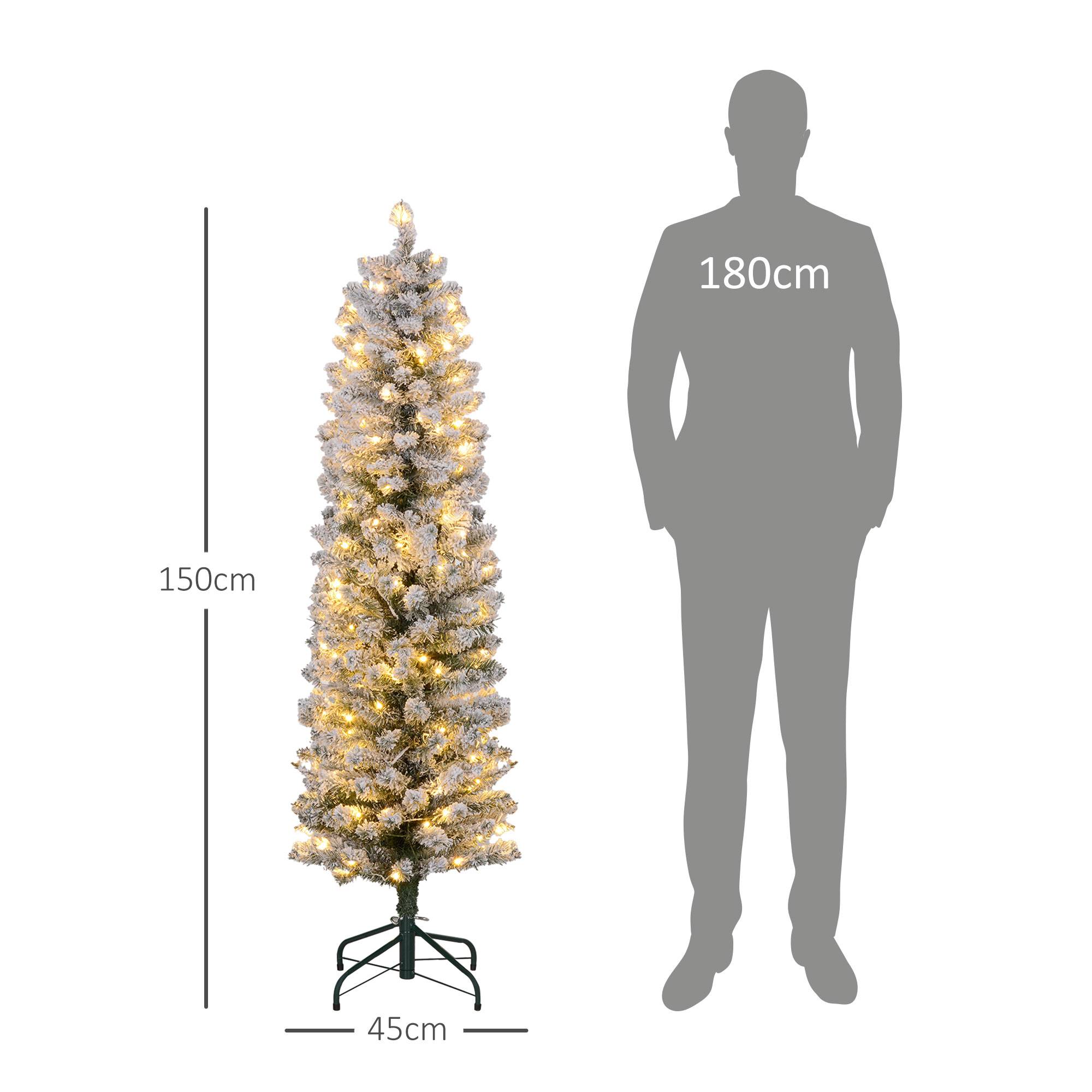 Sapin de Noël artificiel 150 cm avec éclairage LED blanc chaud, 263 branches enneigées, base en métal, réaliste et fin - Image 5