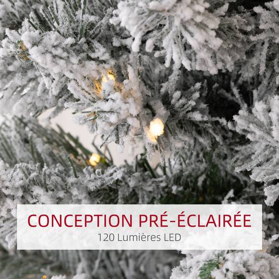 Sapin de Noël artificiel 150 cm avec éclairage LED blanc chaud, 263 branches enneigées, base en métal, réaliste et fin - Image 7