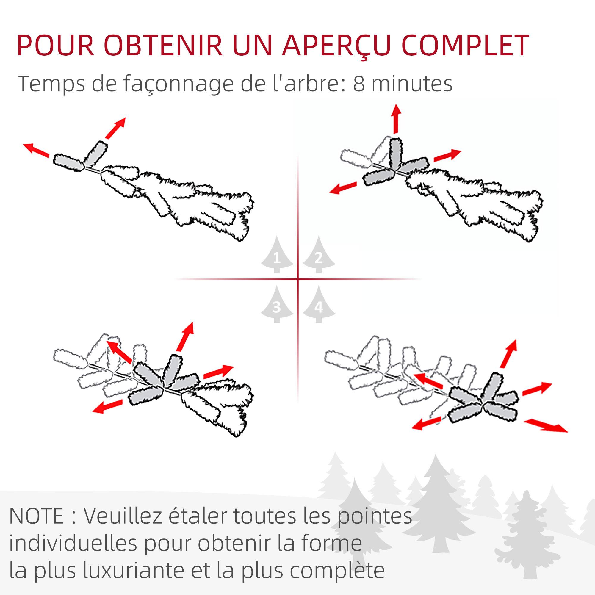 Sapin de Noël artificiel 150 cm avec éclairage LED blanc chaud, 263 branches enneigées, base en métal, réaliste et fin - Image 10