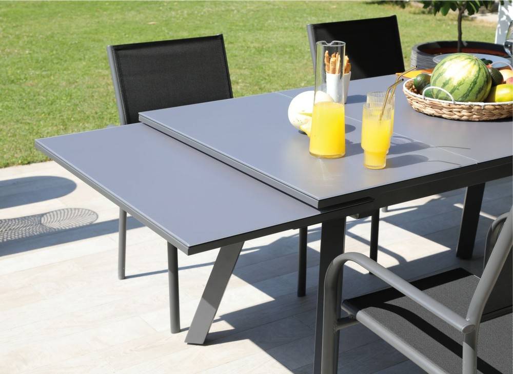 Proloisirs - Mesa de jardín rectangular Agra, tablero Vidrio - grafito/gris 150/200/250 cm PROLOISIRS - Imagen 5