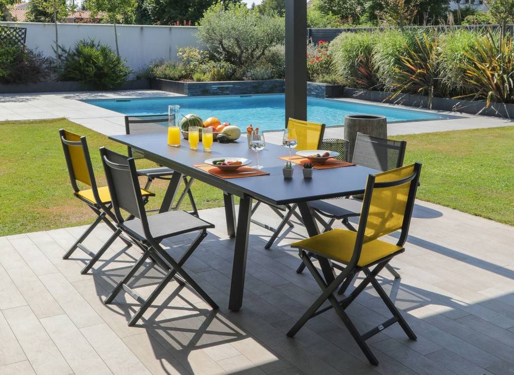 Proloisirs - Mesa de jardín rectangular Agra, tablero Vidrio - grafito/gris 150/200/250 cm PROLOISIRS - Imagen 2