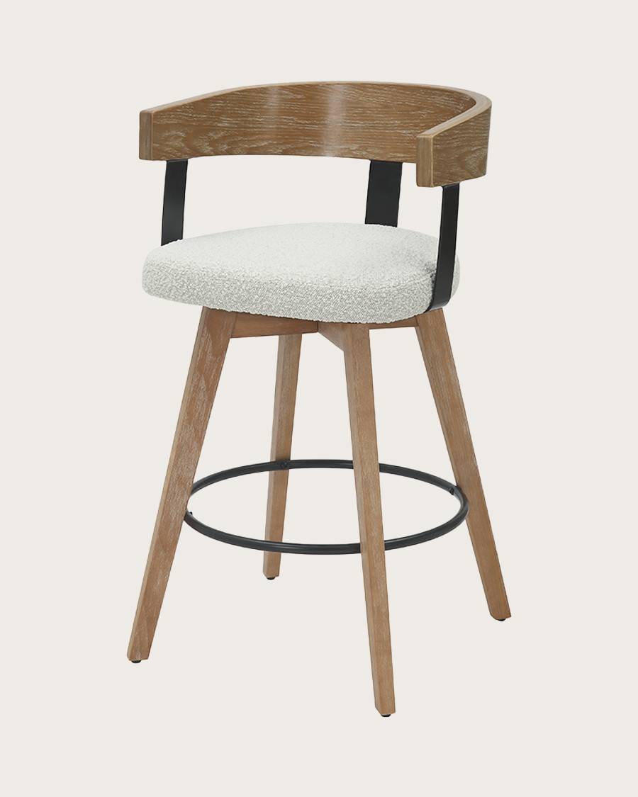 Micha - Chaise de bar en tissu et pieds en bois - UNIQKA - Imagen 3