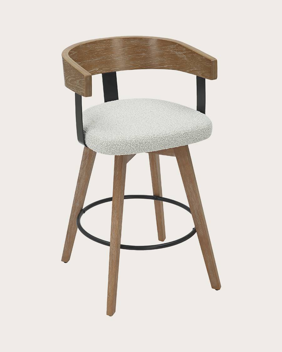 Micha - Chaise de bar en tissu et pieds en bois - UNIQKA - Imagen 1