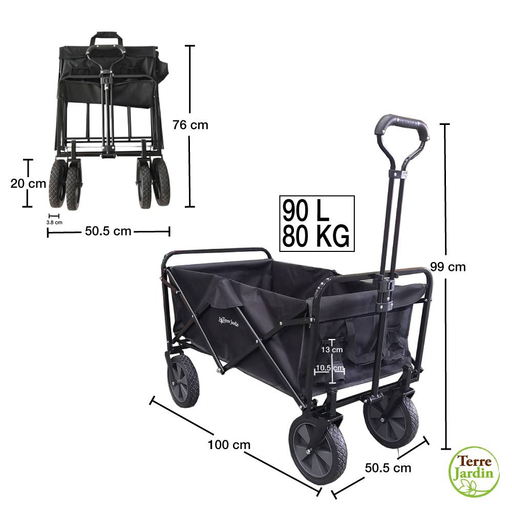 Chariot de transport pliable à roulettes 90L 80kg - Image 3