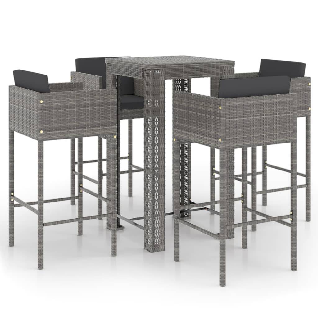 Helloshop26 - Ensemble de bar de jardin 5 pièces et coussins résine tressée gris - Imagen 1