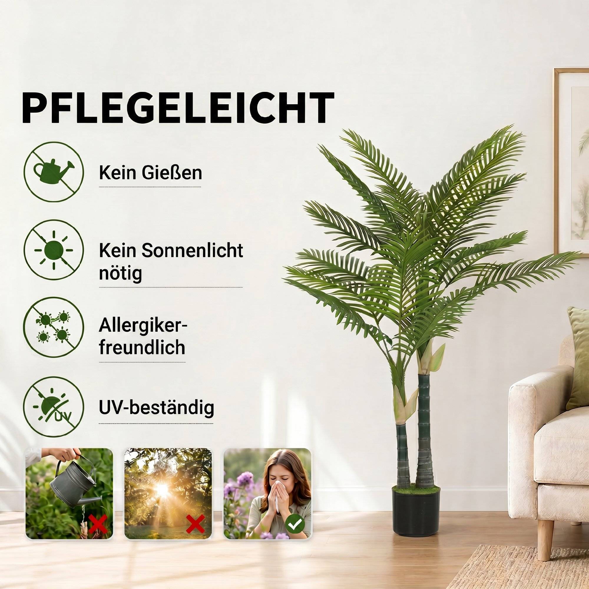 Palmier Artificiel Réaliste PEVA Intérieur Balcon Ambiance Tropicale 150cm Vert - ComfortXL Outdoor Living - Image 7
