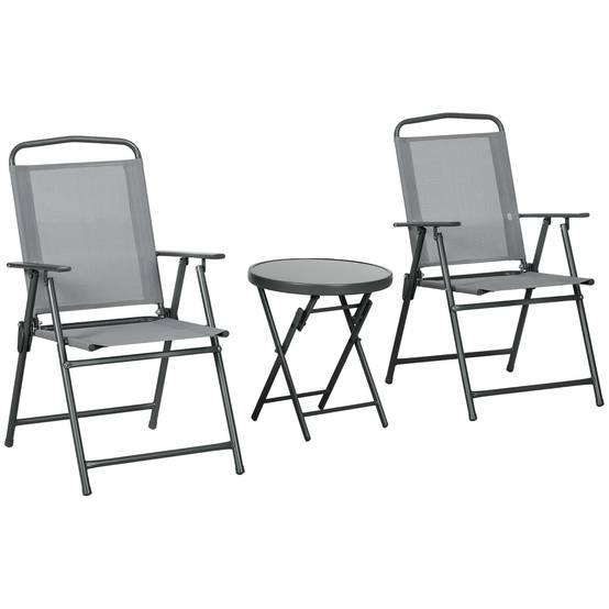 Salon de jardin 3 pièces Métal Verre Balcon Chaises pliables Textilène Gris clair - ComfortXL Outdoor Living - Image 2
