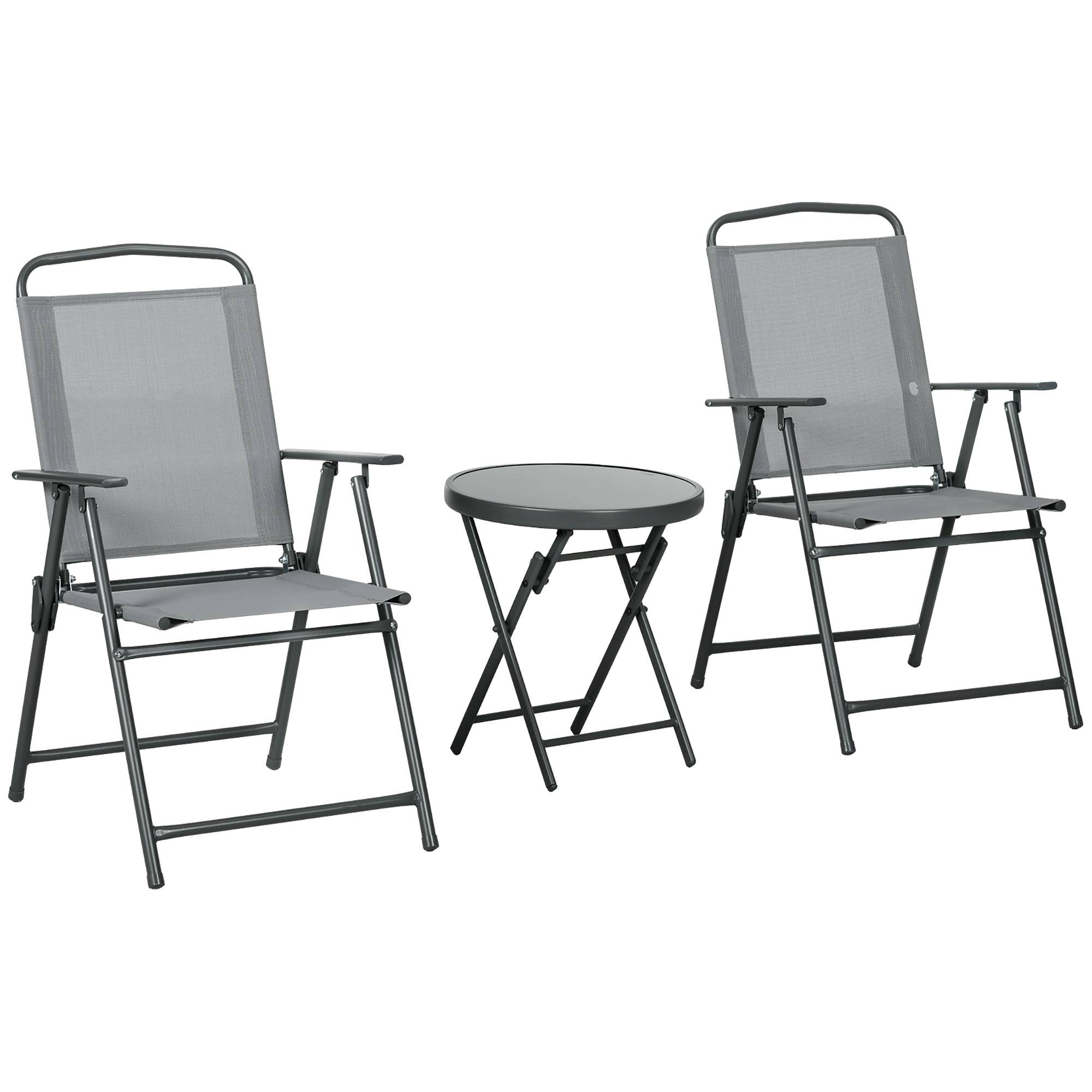 Salon de jardin 3 pièces Métal Verre Balcon Chaises pliables Textilène Gris clair - ComfortXL Outdoor Living - Image 2