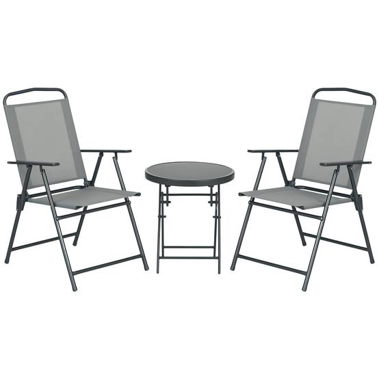 Salon de jardin 3 pièces Métal Verre Balcon Chaises pliables Textilène Gris clair - ComfortXL Outdoor Living - Image 1