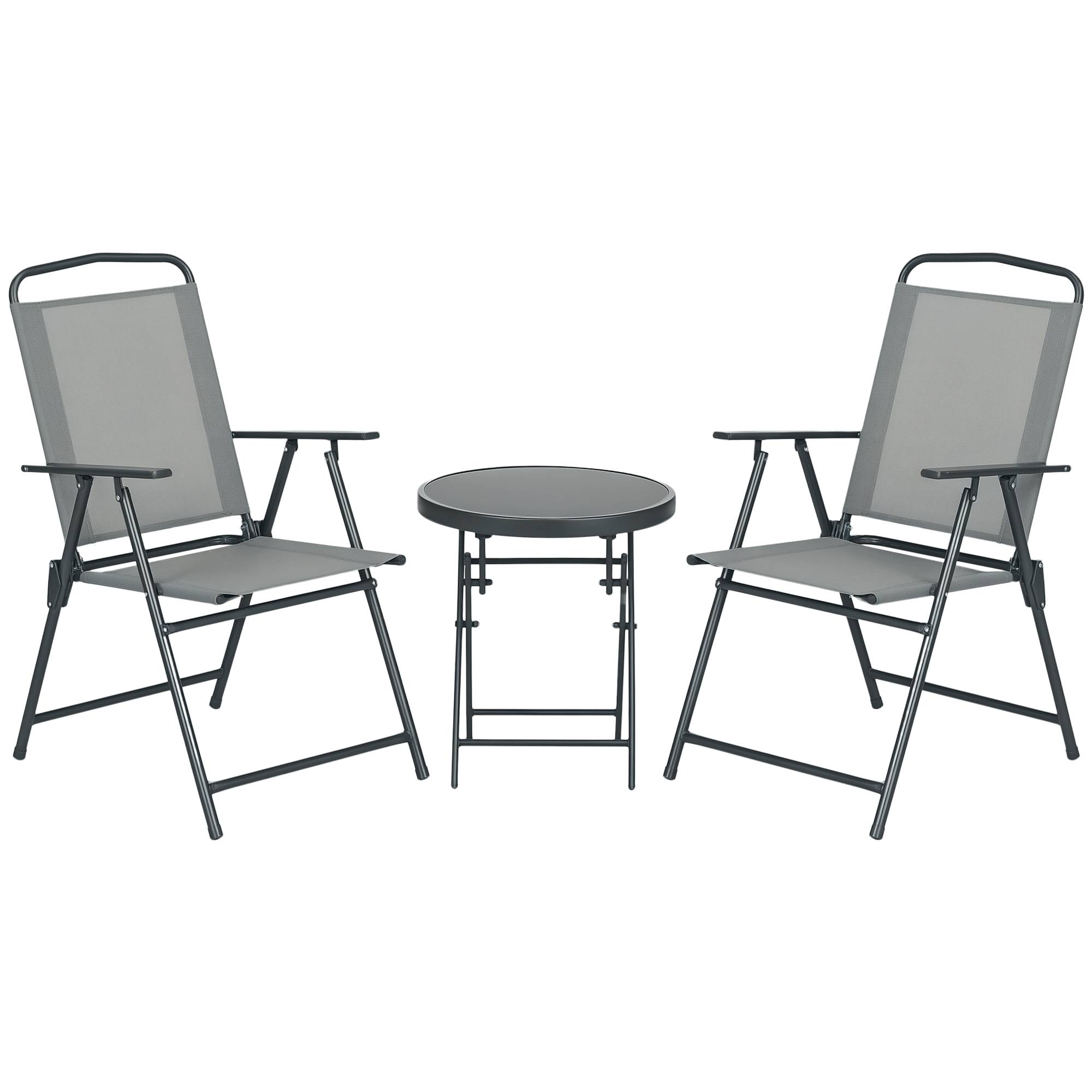 Salon de jardin 3 pièces Métal Verre Balcon Chaises pliables Textilène Gris clair - ComfortXL Outdoor Living - Image 1
