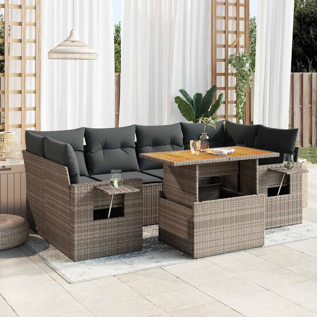 ComfortXL - Salon de jardin 7 éléments gris résine tressée avec table haute en bois et rangement discret – ComfortXL Outdoor Living - Image 1