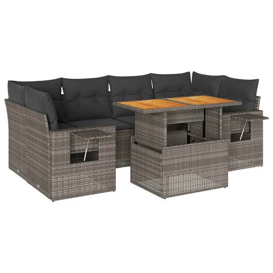 ComfortXL - Salon de jardin 7 éléments gris résine tressée avec table haute en bois et rangement discret – ComfortXL Outdoor Living - Image 2