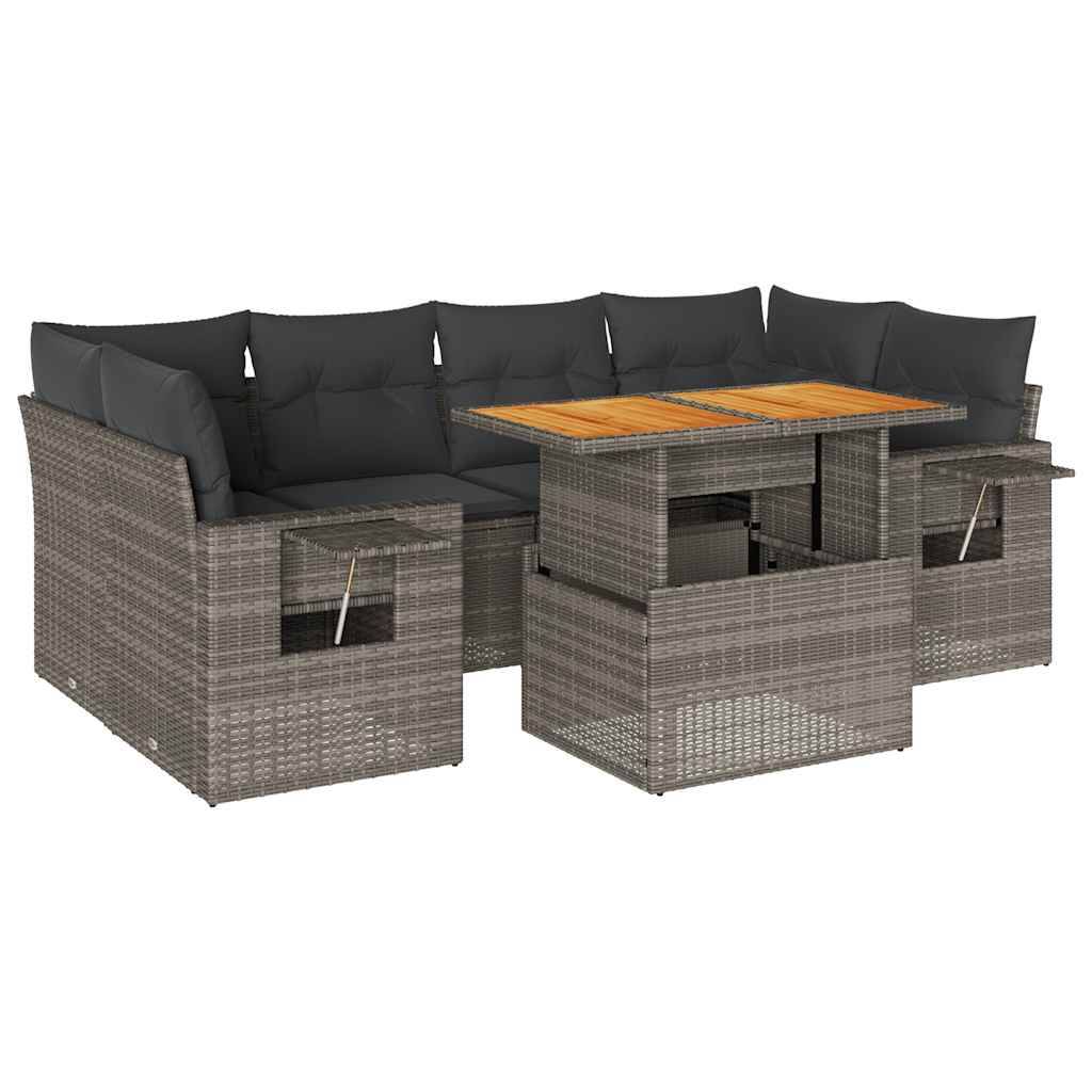 ComfortXL - Salon de jardin 7 éléments gris résine tressée avec table haute en bois et rangement discret – ComfortXL Outdoor Living - Image 2
