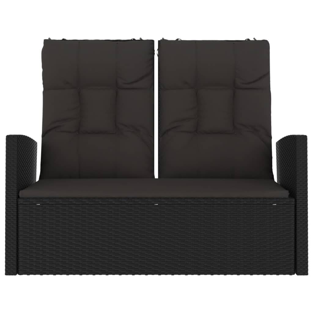 Helloshop26 - Banc de jardin meuble de patio d'extérieur terrasse inclinable et coussins noir 118 x 62 x 95 cm résine tressée - Imagen 2