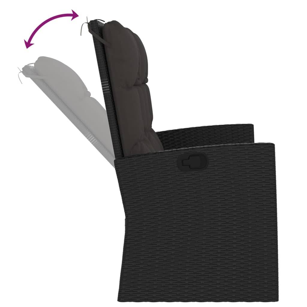 Helloshop26 - Banc de jardin meuble de patio d'extérieur terrasse inclinable et coussins noir 118 x 62 x 95 cm résine tressée - Imagen 5