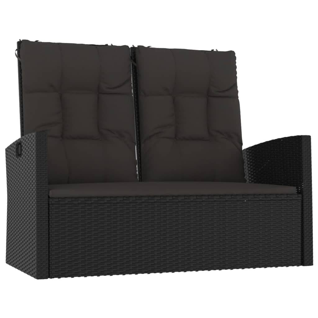 Helloshop26 - Banc de jardin meuble de patio d'extérieur terrasse inclinable et coussins noir 118 x 62 x 95 cm résine tressée - Imagen 1