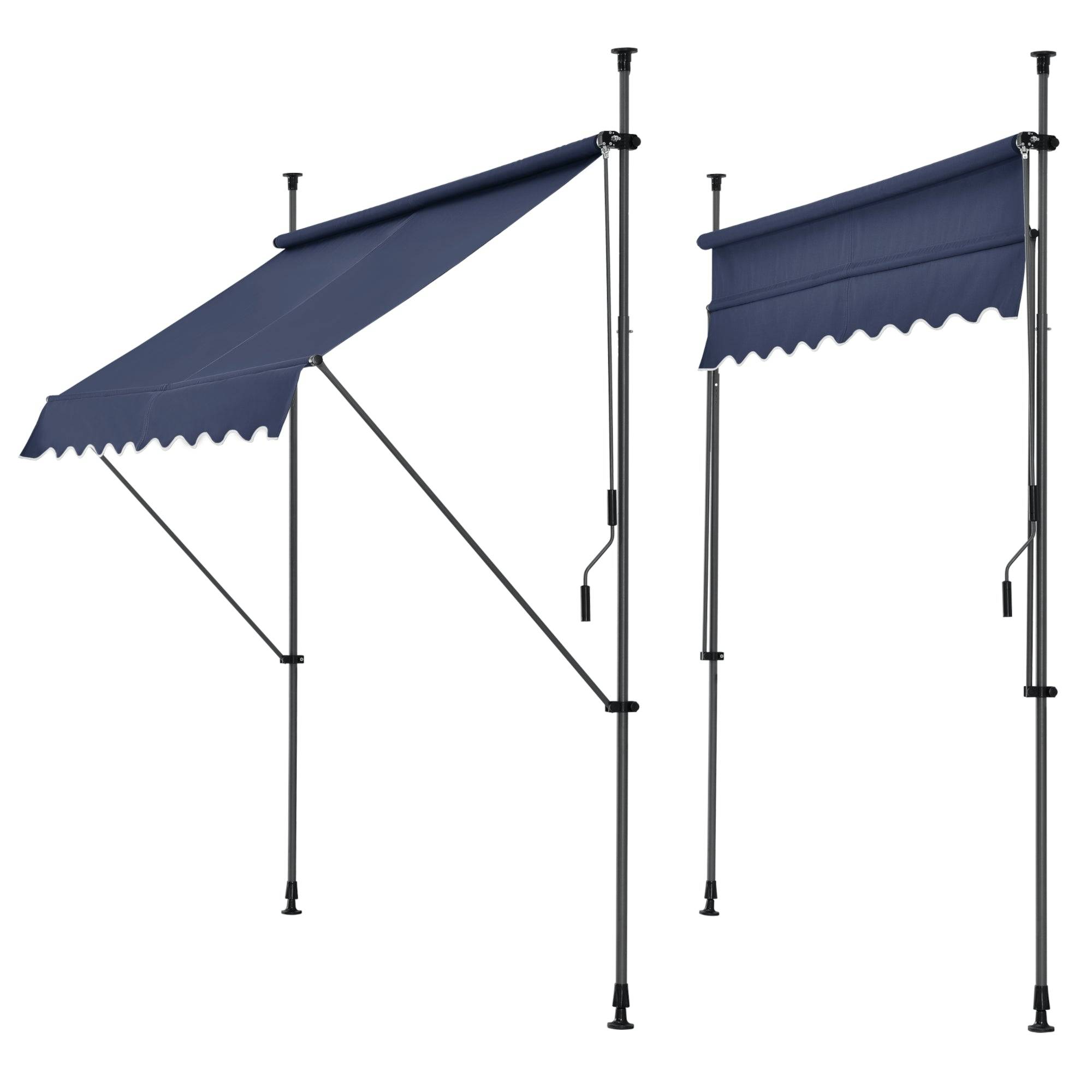 Helloshop26 - Store banne téléscopique acier polyester 350 x 120 x 200-300 cm bleu foncé - Imagen 1