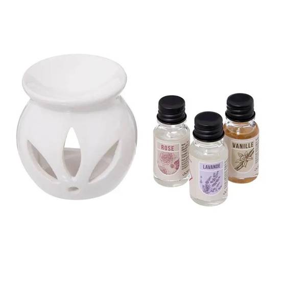 Brûle-Parfum & 3 Flacons d'Huiles "Pura" 10ml Floral - Image 1
