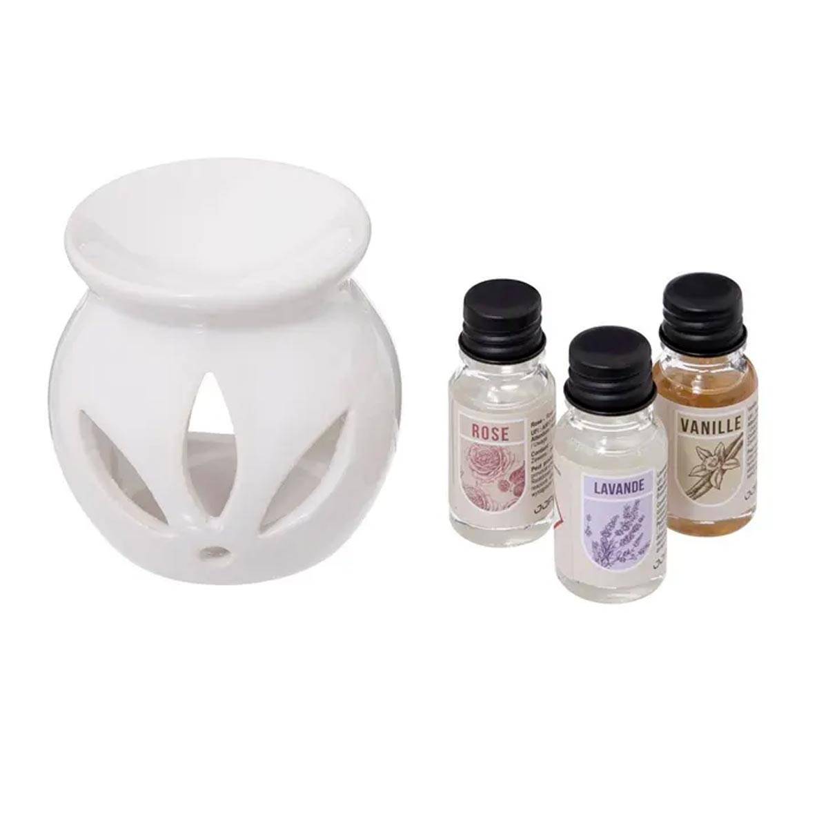 Brûle-Parfum & 3 Flacons d'Huiles "Pura" 10ml Floral - Imagen 1