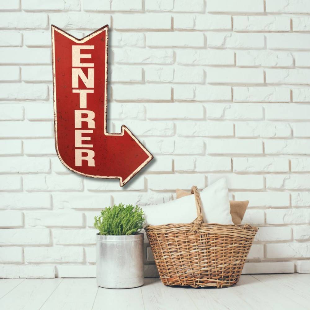 Plaque murale décorative vintage métal rouge entrée porte 40x25cm Chemin de campagne - Imagen 2