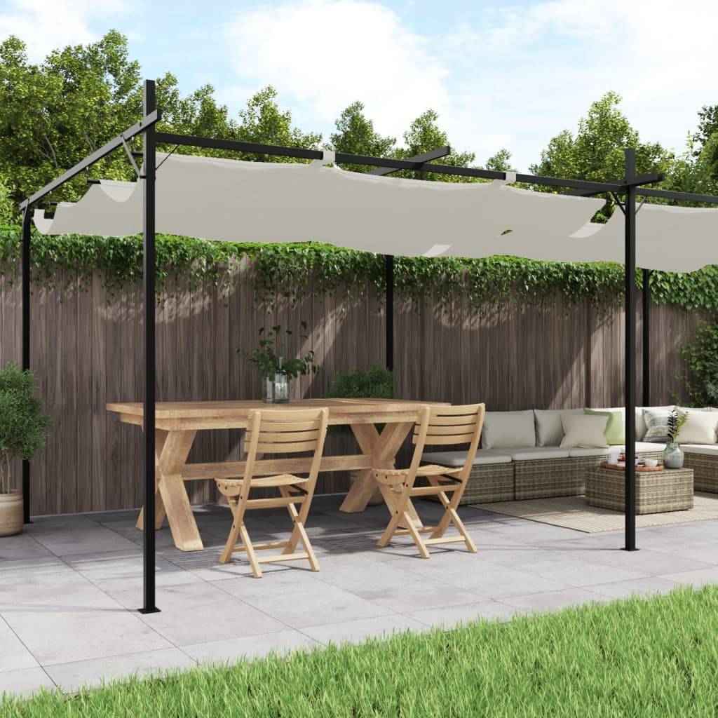 Très Grande Pergola Aluminium Toile Rétractable Protection Solaire pour Jardin Crème 589x292 cm – ComfortXL Outdoor Living - Image 1