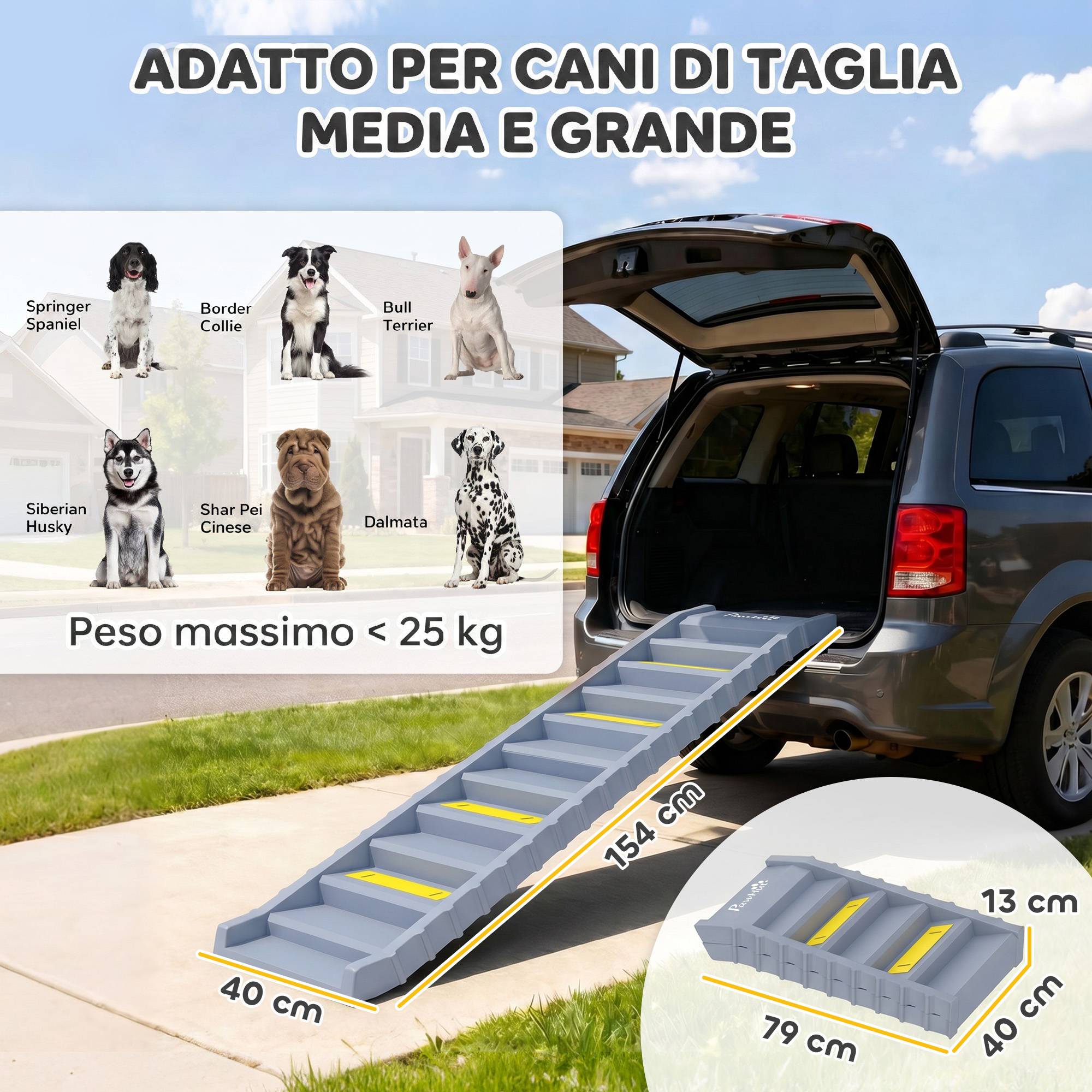 ComfortXL - Rampe pliable pour chien en PP et TPR gris 154 x 40 cm pour voiture et lit haut 10 marches antidérapantes - Image 3