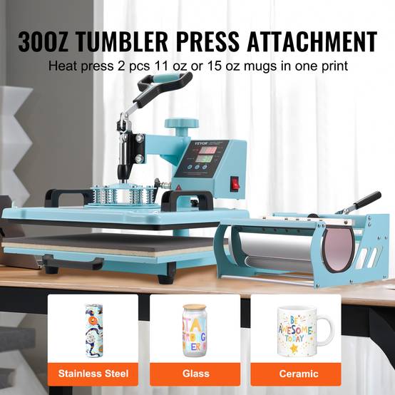 VEVOR Presse à chaud 8-en-1 plaque 30x38 cm, machine sublimation avec presse tasses, pivotant 360°. - Image 3